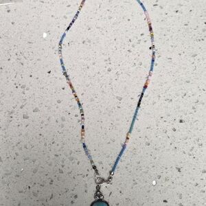 Multicolor Beaded Necklace with Silver Pendant